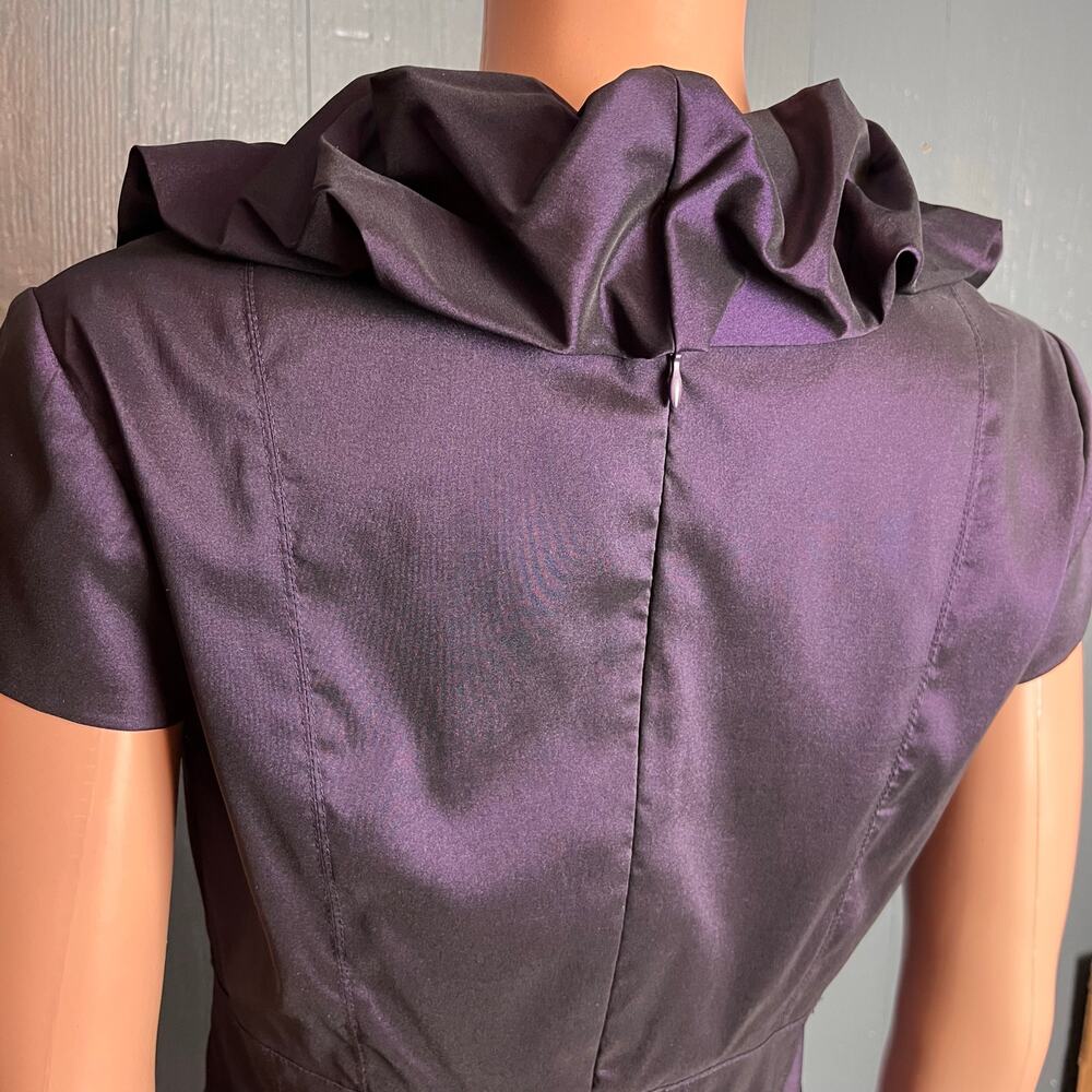 Adrianna Papell Purple Ruffled Neck Cocktail Midi Dress 10 Empire Waist Elegant - Picture 5 of 7